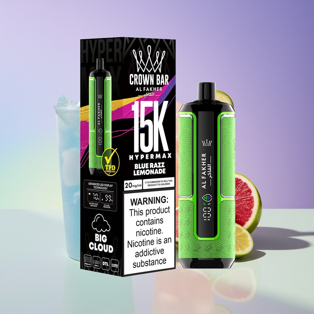 Wholesale Finland Al Fakher Crown Bar 15000 Sinilemonadi Hypermax Kertakäyttöinen Höyrystin Kit