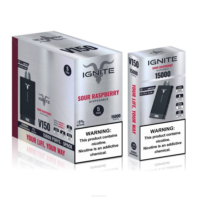 IGNITE V150 vape kynä 5 kpl pakkaus - IGNITE Vape Europe ZJRL90 hapan vadelma